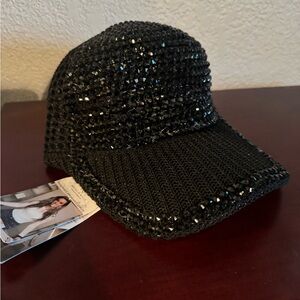 NWT Black Rhinestone Cap